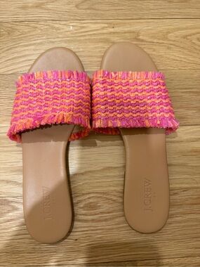 J. Crew Pink and Orange Woven Raffia Slide Sandals